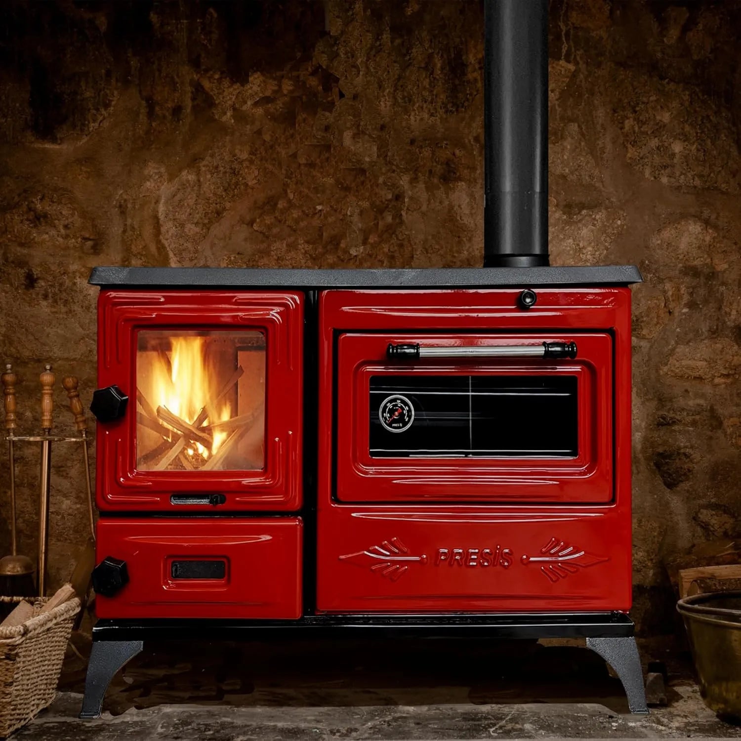 Colorful Red Cast Iron Wood Stove Pipe Set - 3 Straight Pipes + 1 Elbow Pipe - TheCastingFire