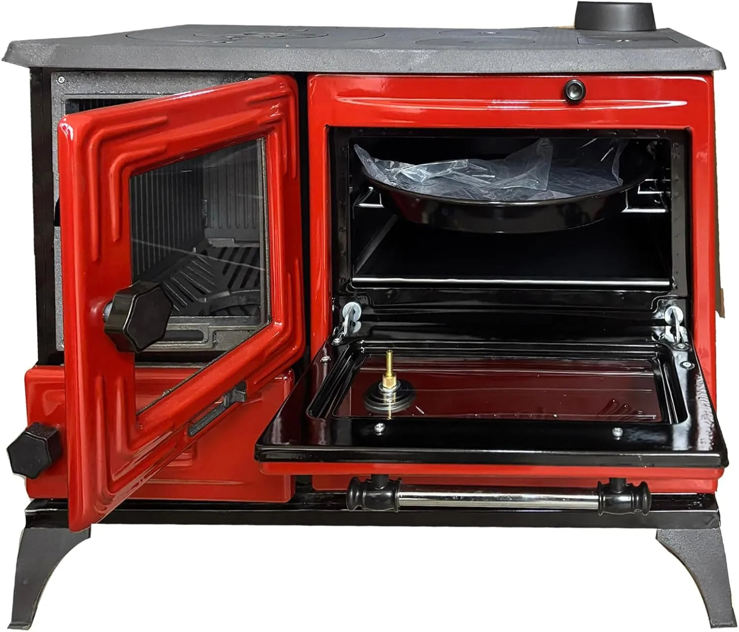 Colorful Red Cast Iron Wood Stove Pipe Set - 3 Straight Pipes + 1 Elbow Pipe - TheCastingFire