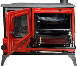 Colorful Red Cast Iron Wood Stove Pipe Set - 3 Straight Pipes + 1 Elbow Pipe - TheCastingFire