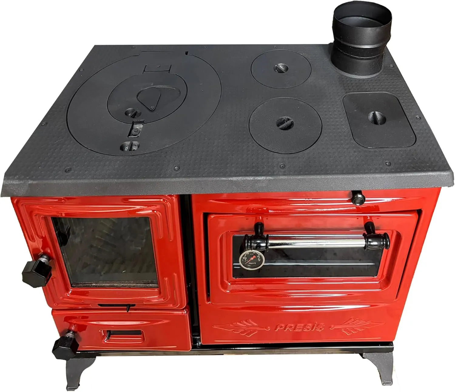 Colorful Red Cast Iron Wood Stove Pipe Set - 3 Straight Pipes + 1 Elbow Pipe - TheCastingFire