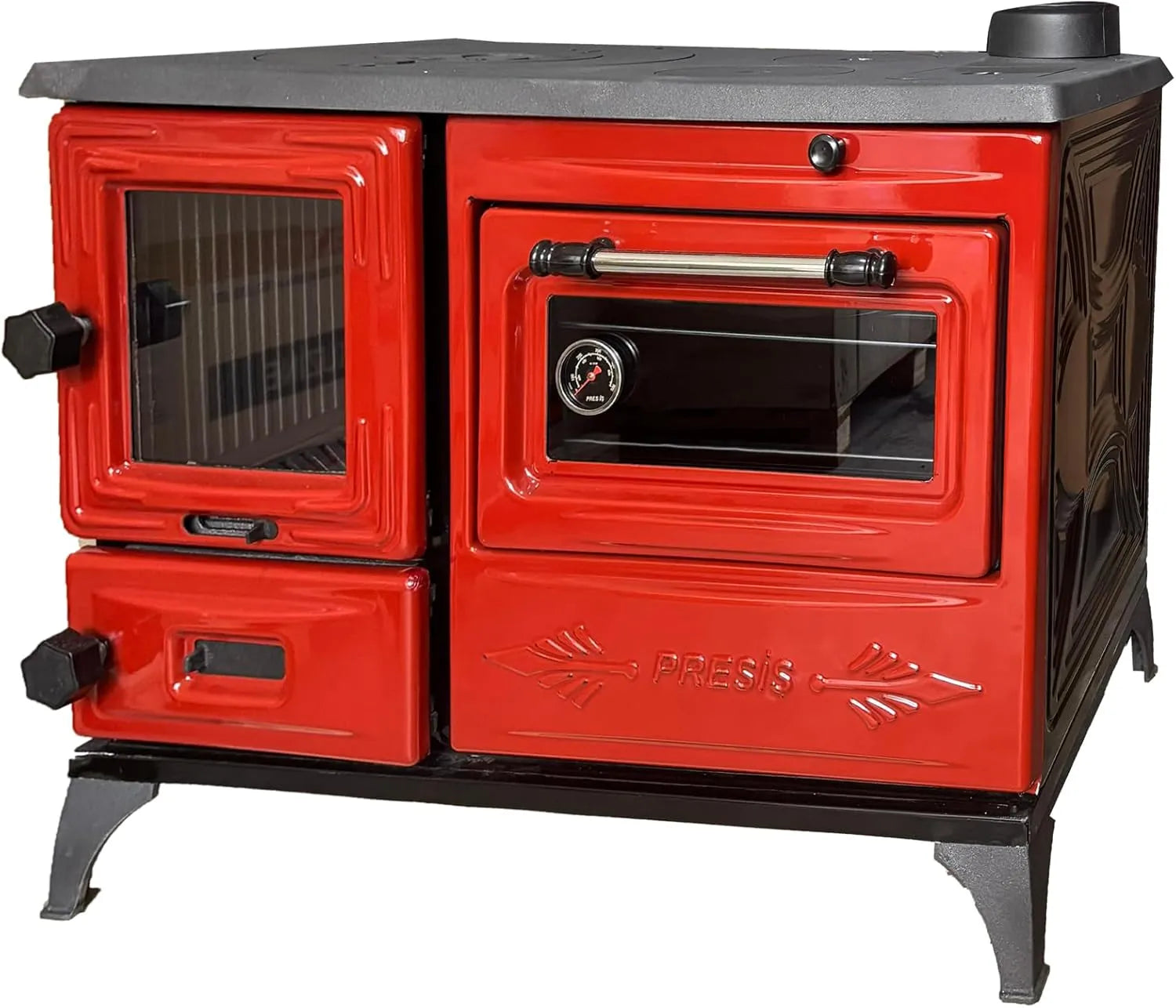 Colorful Red Cast Iron Wood Stove Pipe Set - 3 Straight Pipes + 1 Elbow Pipe - TheCastingFire