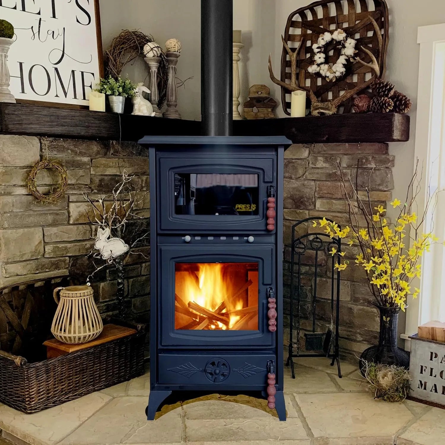Colorful Cast Iron Wood Stove Pipe Set 3 Straight Pipes + 1 Elbow Pipe - TheCastingFire