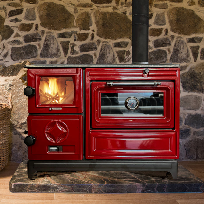 Red Cast Iron Wood Stove