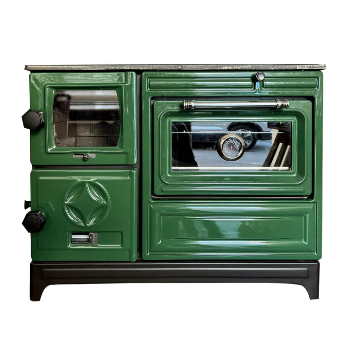 Green Cast Iron Stove Burning Fireplace Wood Stove