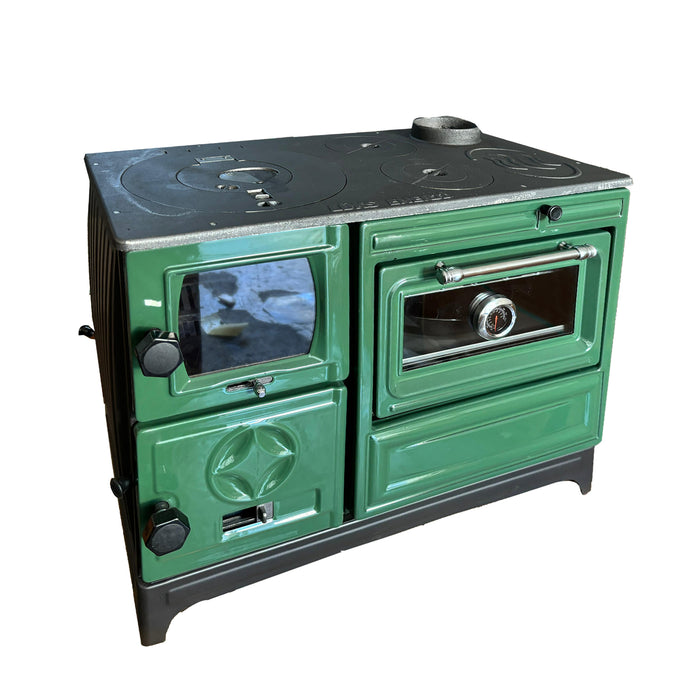 Green Cast Iron Stove Burning Fireplace Wood Stove