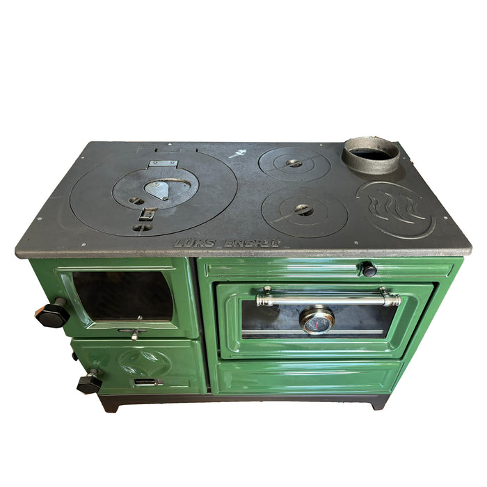 Green Cast Iron Stove Burning Fireplace Wood Stove