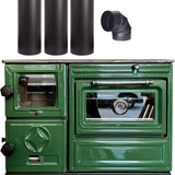 Green Cast Iron Wood Stove Pipe Set - 3 Straight Pipes + 1 Elbow Pipe - TheCastingFire