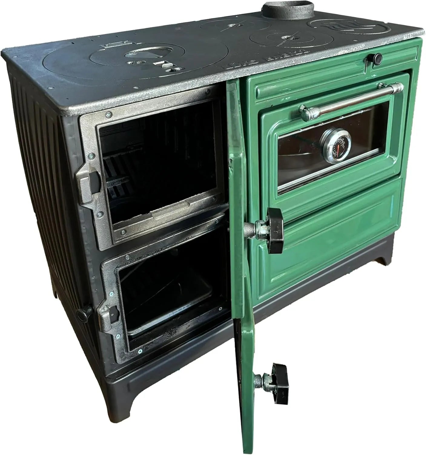 Green Cast Iron Wood Stove Pipe Set - 3 Straight Pipes + 1 Elbow Pipe - TheCastingFire
