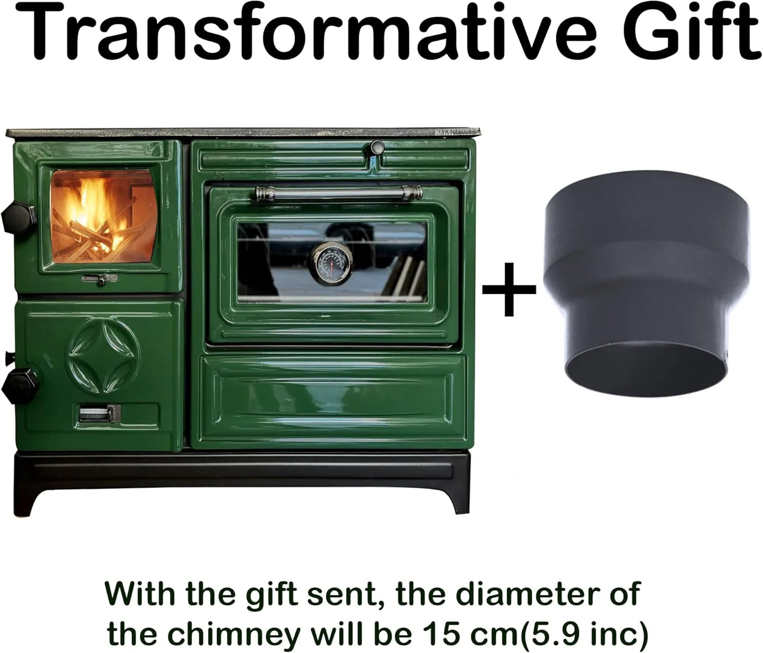 Green Cast Iron Wood Stove Pipe Set - 3 Straight Pipes + 1 Elbow Pipe - TheCastingFire