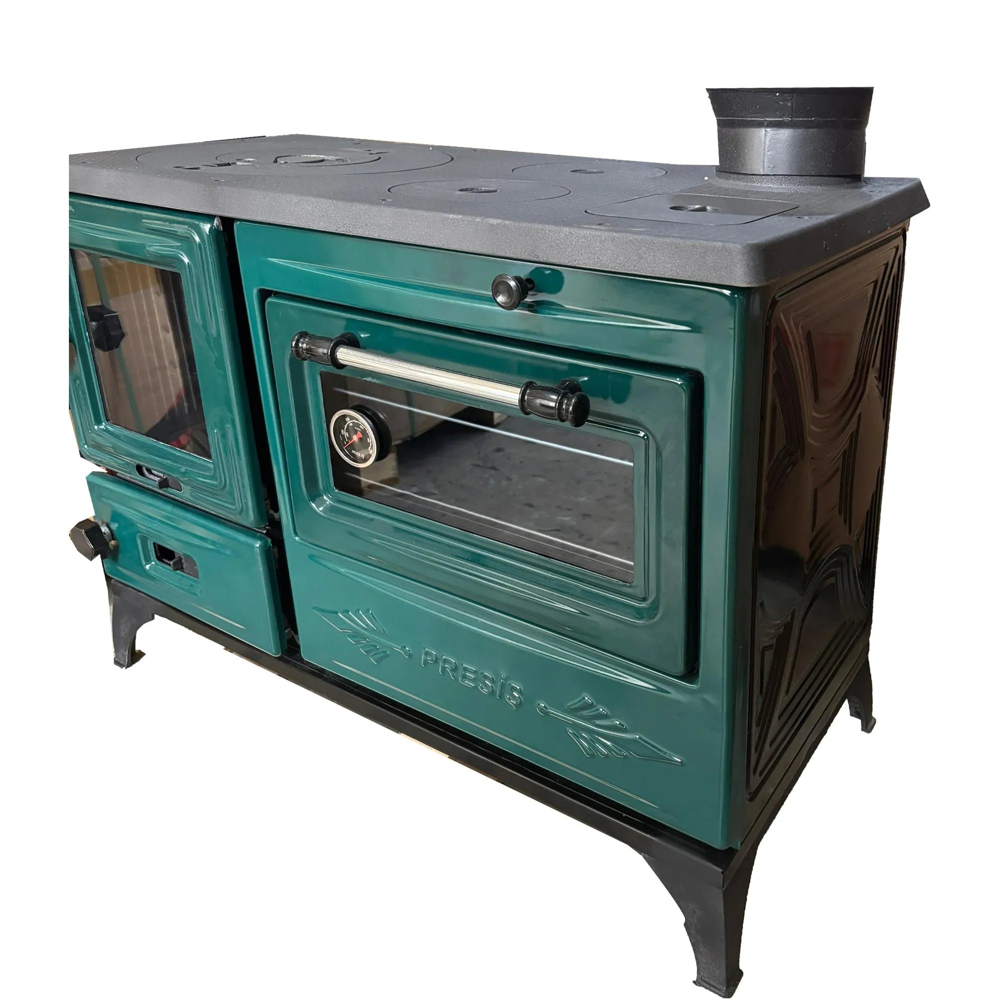 Green Cast Iron Wood Stove - TheCastingFire