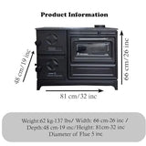 Grey Cast Iron Stove with Oven - Casting Fire