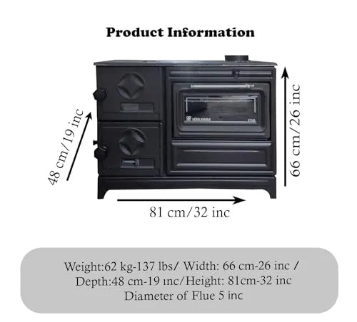 Grey Cast Iron Stove with Oven - Casting Fire