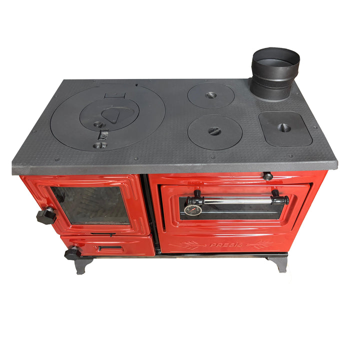 Red Cast Iron Burning Fireplace Wood Stove