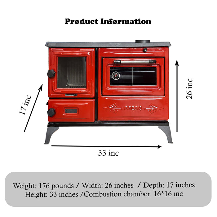 Red Cast Iron Burning Fireplace Wood Stove