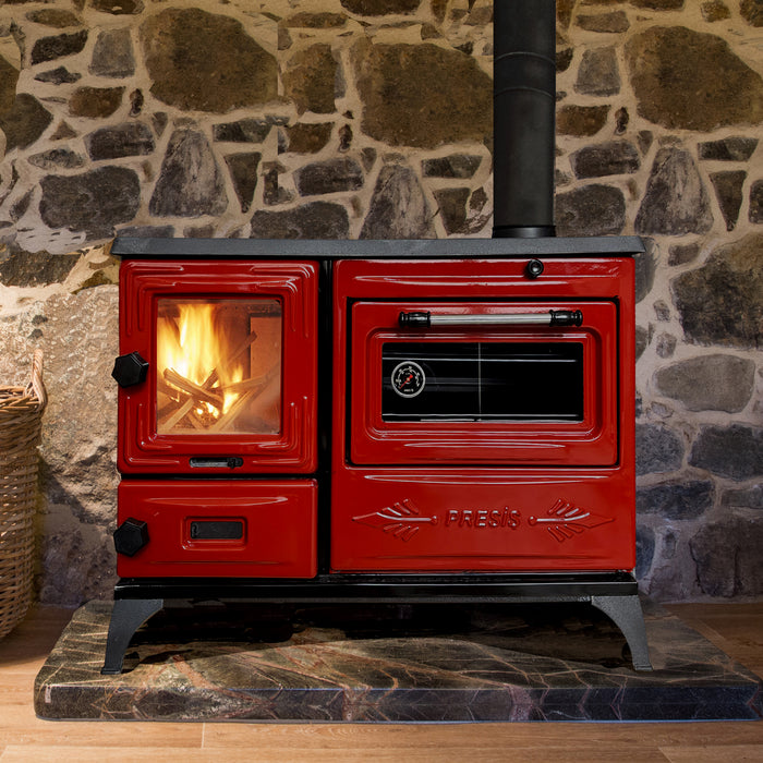 Red Cast Iron Burning Fireplace Wood Stove