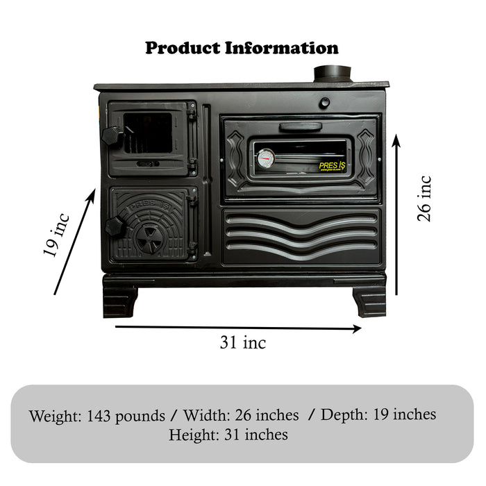 Cast Iron Wood Cook Stove with Oven Black