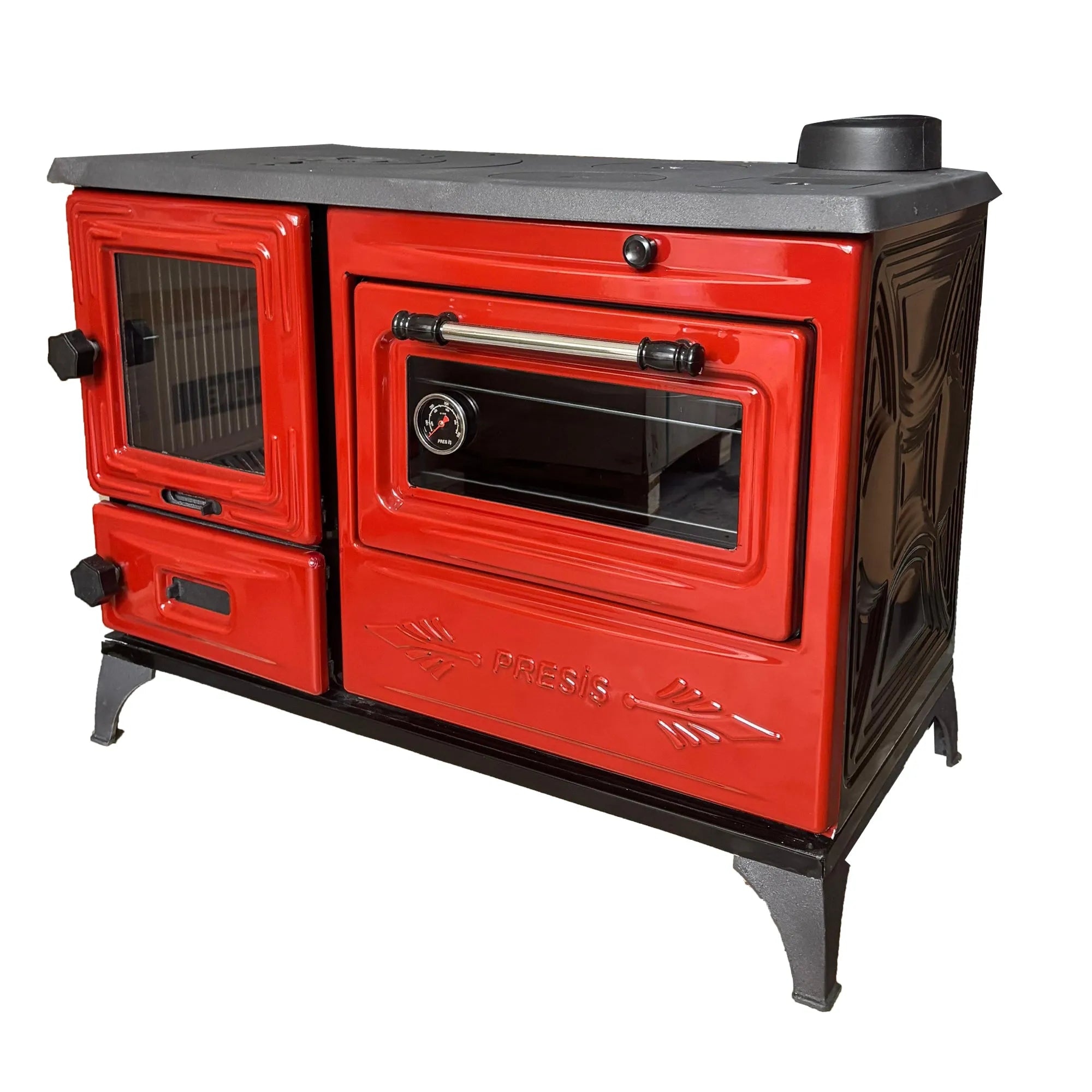 Red Cast Iron Burning Fireplace Wood Stove - TheCastingFire