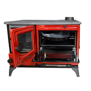 Red Cast Iron Burning Fireplace Wood Stove - TheCastingFire