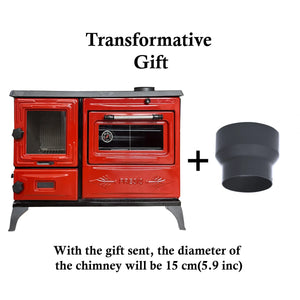 Red Cast Iron Burning Fireplace Wood Stove - TheCastingFire