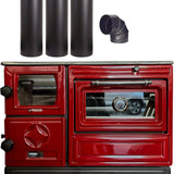 Red Cast Iron Wood Stove Pipe Set - 3 Straight Pipes + 1 Elbow Pipe - TheCastingFire