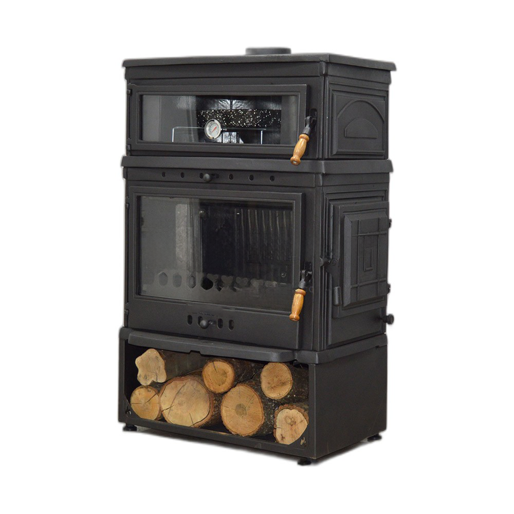 Retro Upright Oven Wood Chambered Cast Iron Stove with Side Cover